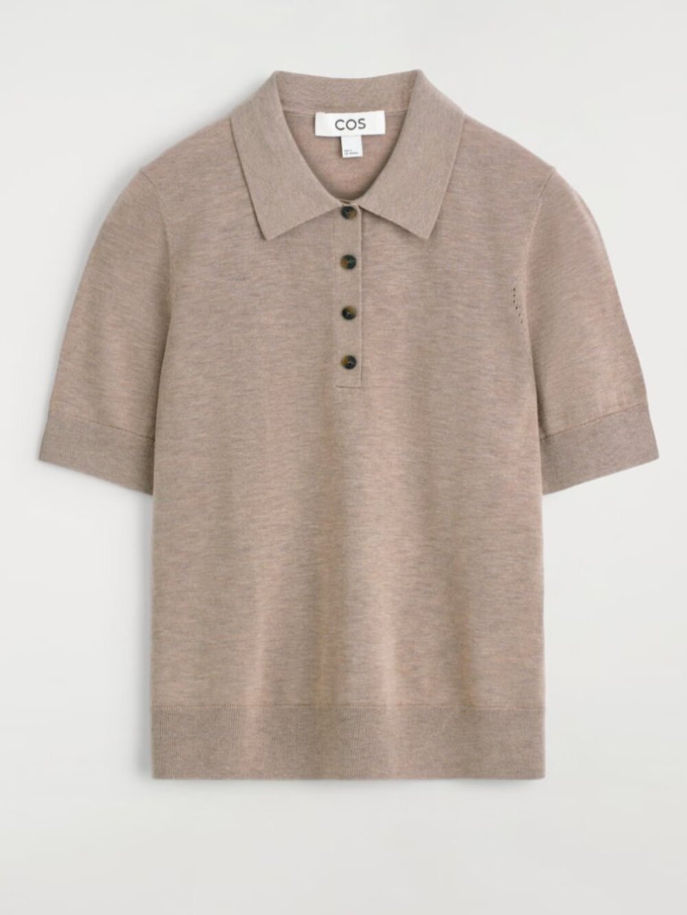COS SHRUNKEN WOOL-BLEND POLO SHIRT BEIGE MÉLANGE M - Picture 2 of 7